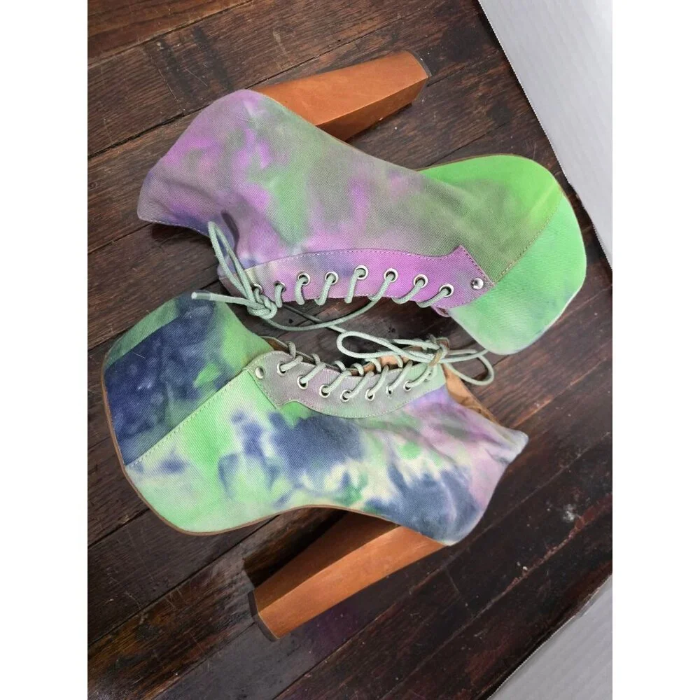Jeffrey Campbell Lita Fab Tie Dye Neon Green Purple Platforms size 7